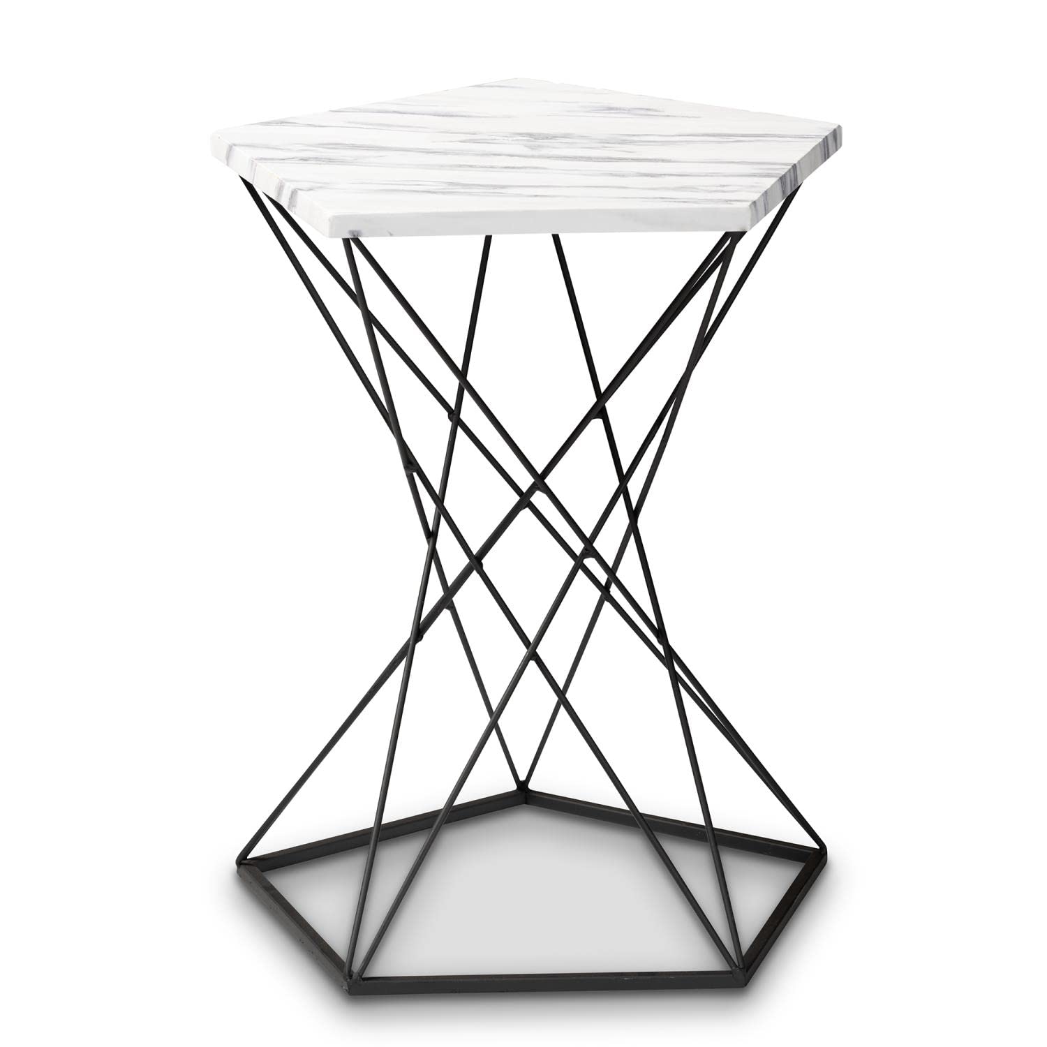 Baxton Studio Oberon Modern and Contemporary Black Finished Metal End Table with Faux Marble Tabletop